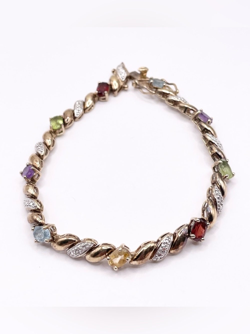 Multicolor Gemstone - Amethyst, garnet, peridot 925 Sterling silver Bracelet